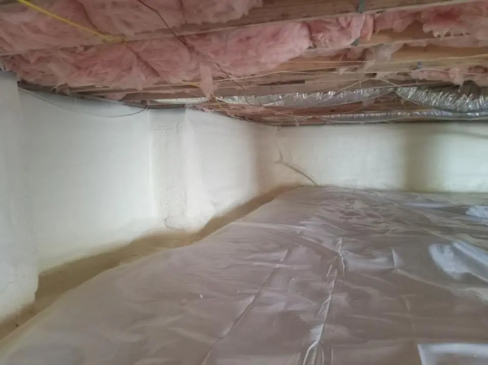 Crawl space encapsulation with closed-cell spray foam for Commercial Roof Restoration in Lemon Hill
